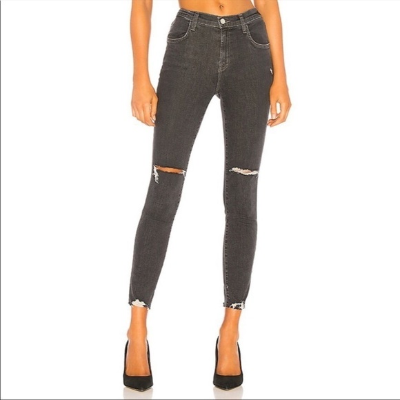 J Brand Low Rise Distressed Skinny Jeans Cropped in Ashes Destruct Grey Size 26 - Picture 1 of 9